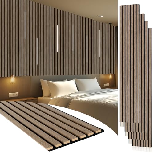Yuzzy Wood Panels for Wall, 4 Pack 120" x 11" Acoustic Wall Panels, Wood Slat Sound Proof Panels for Noise Cancelling and Interior Wall Decor, Living Room, Bedroom, Office, Dark Walnut