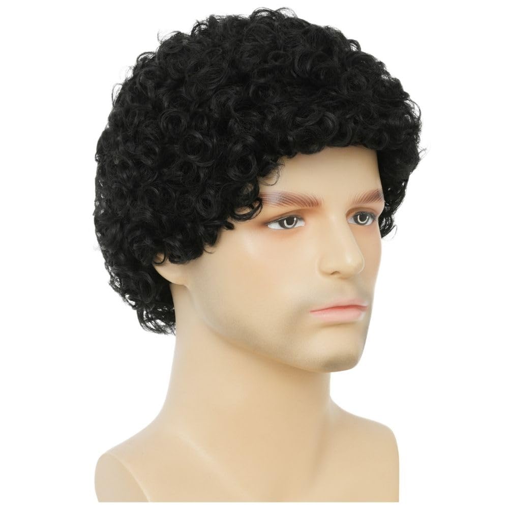 Black Curly Short Afro Wig for Men Fluffy Synthetic California Male Hair Wigs with Cap for Halloween Daily Use - Image 3