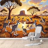 Murales - Carta da parati autoadesiva, con paesaggio tramonto australiano, Outback australiano e paesaggio con canguro, autoadesiva, rimovibile con acqua, grande, per soggiorno, camera da letto