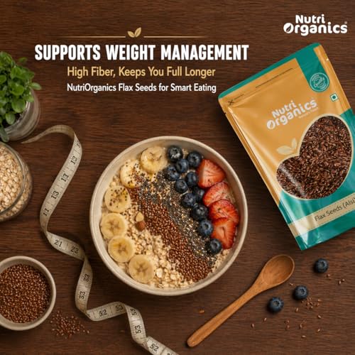 Image of NutriOrganics Premium Raw Flax Seeds 200G - Alsi Seeds|Fibre Rich|Flax Seeds For Hair Growth|Seeds For Eating (Pack of 3)