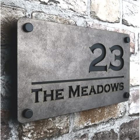 York House Sign - Old Steel Effect Acrylic Door Plaques - Personalised Plaques with Street Name - Weatherproof House Name Plaques for Outside - Modern Home/ Office Door Signs Cover