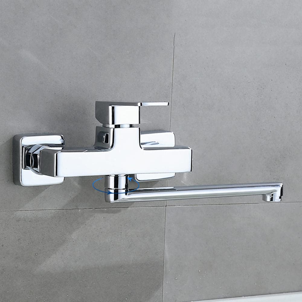 ZLLFHS Monte a Parete Brass rotabile Acqua Calda e Fredda Faucet della Bocca Lunga per lavelli da Cucina -Cromo -25 cm