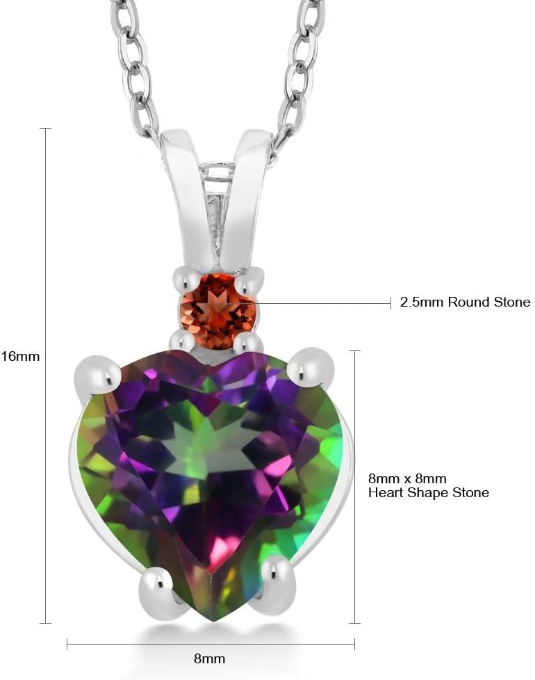 Gem Stone King 14K White Gold Heart Pendant set with 2.54 Ct Green Mystic Topaz and Red Garnet - Image 4