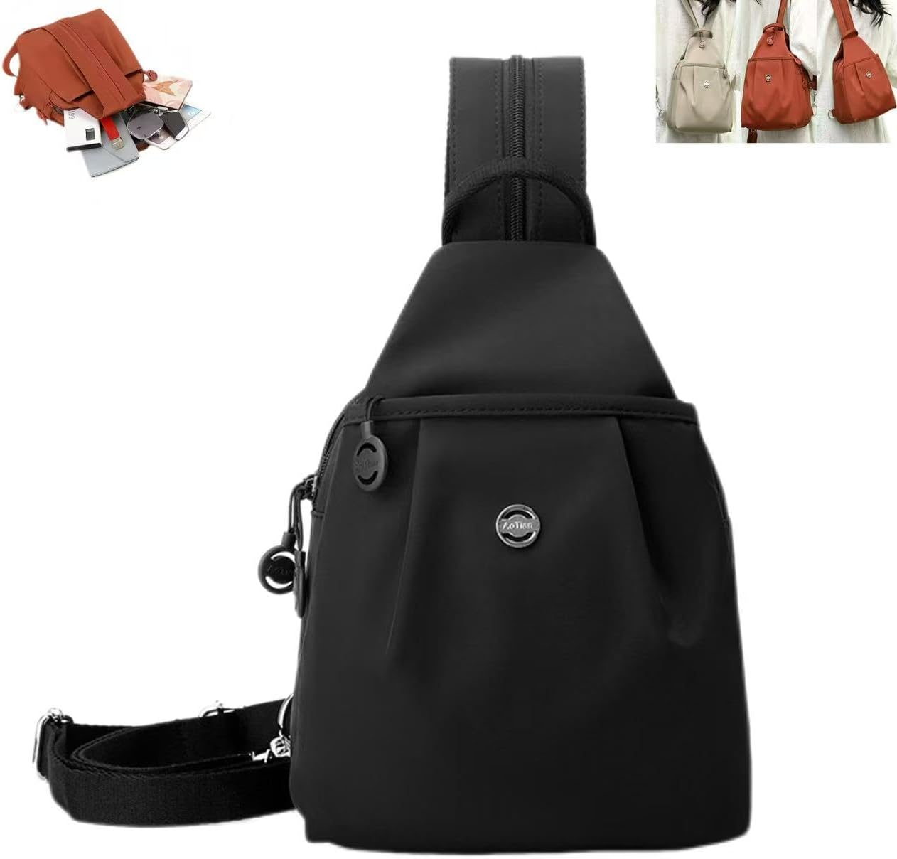 3 in 1 Convertible Backpack Purse, Waterproof Anti-Theft Travel Tote Bag, Lightweight Small Sling Shoulder Bag for Women, 2-Way Commuter Work Bag (Black)