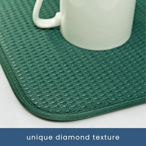 S&T INC. Dish Drying Mat XL, 18” x 24”, Absorbent Microfiber Kitchen Counter Mat, Drying Pad for Dishes, Utensils, Pots and Pans, Extra Large, Diamond Texture, Emerald Green