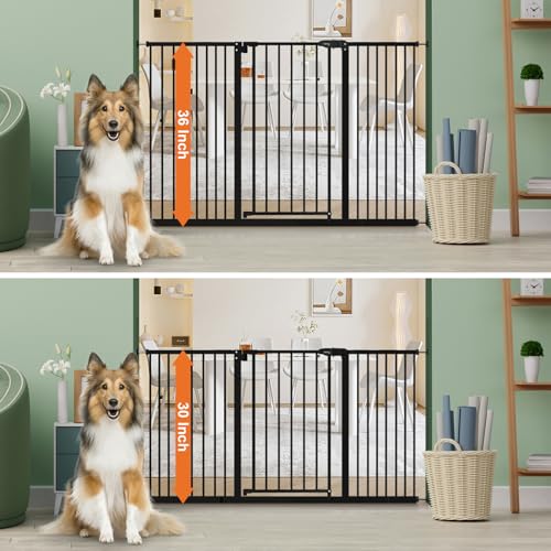 Image of keny 36 inch Extra Tall Baby Gate for Stairs, 29 inch-55 inch Wide Auto Close Dog Gate | for Doorways, Pressure Mounted Easy Walk Through Pet Gate with Door, Black