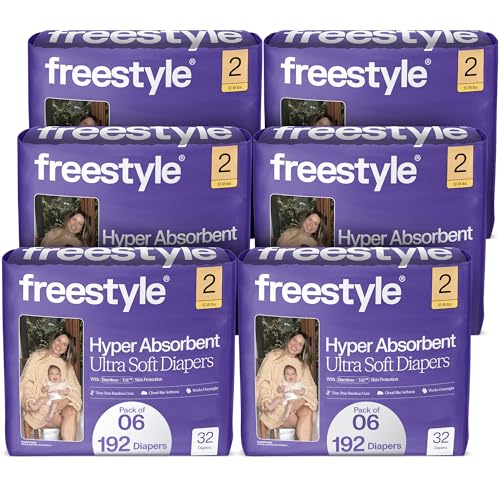 Image of Freestyle BambooTek Diapers – (Size 2) Hyper Absorbent & Non-Toxic – Disposable Diapers for Sensitive Skin – Ultra Soft Diapers (12-18 lbs) – 192 Count