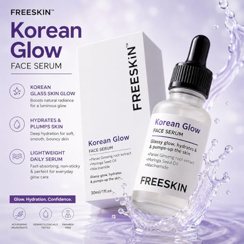 Image of Freeskin Korean Glow Face Serum with Panax Ginseng Root Extract, Moringa Seed Oil & Niacinamide | Glass Skin Effect, Deep Hydration & Skin Plumping | For All Skin Types - 30ml