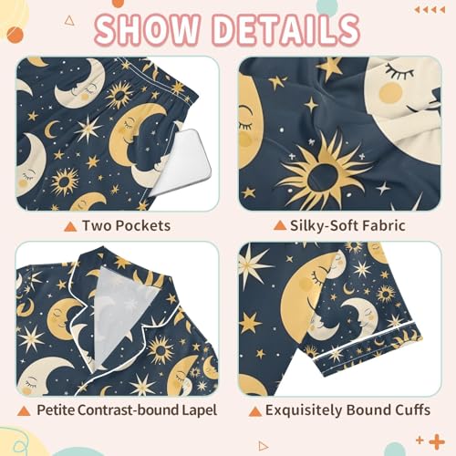 senya Moon and Star Satin Summer Pajama Sets Silk Short Sleeve Button Down Sleepwear3