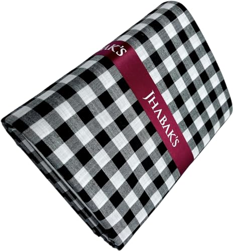 Image of JHABAK'S Cotton Blend Unstitched Checkered Fabric for Men - 2.35m Shirt Piece / 3m Kurta Piece - Width 36 Inches