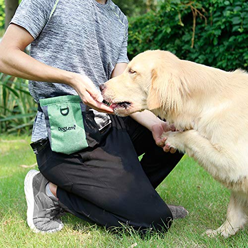 Hotgirlhot Magnetfunktion Futterbeutel für Hunde,Hunde Leckerlitasche Snack Bag mit Clip & Verfügbares Tasche Schultergurt für Hundetraining und Ausbildung,18 * 19CM/7 * 7.4 Zoll (Grün)