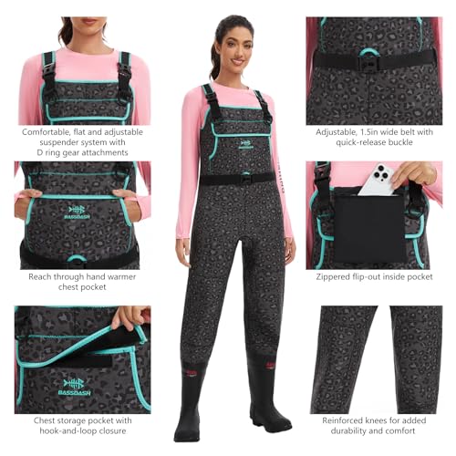 image for BASSDASH Women Neoprene Chest Waders Leopard for Fishing Hunting with 