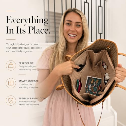 Image of Exclusive Zippered Purse Organizer Insert For Handbags, Shaper For Speedy, Neverfull, On The Go & Graceful Totes (Jumbo, Brown)