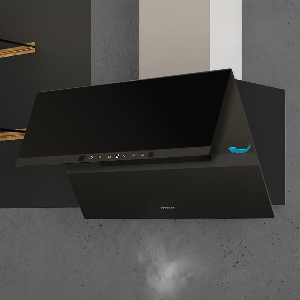 Cecotec Cappa Aspirante 60 cm Vetro Temperato. Bolero Flux DT 608010 Glass Black A++ 210W, Cappa 60cm vetro nero, Flusso d'Aria 800m3/h, A++, Touch, LED, Bluelit, Carbonio Ø176, alluminio 5 strati