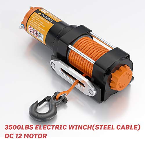ORCISH 12V 3500lb Electric Winch ATV UTV Synthetic Rope Winch Kits (Synthetic Rope Style)