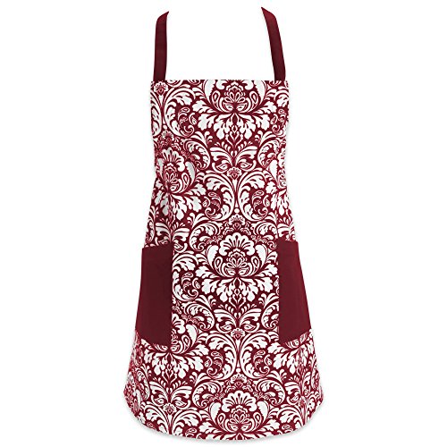 DII Chef Style Cotton Apron Adjustable Straps and Large Pocket, Wine