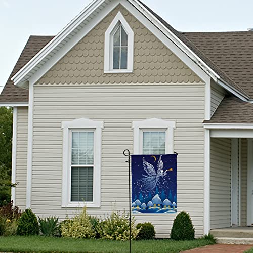 Kuizee Garden Flag 12X18 Inch Christmas Night Angel Flies Welcome Decorative Yard Flag Outdoor Double Sided Vertical Seasonal Festivals Polyester Banner Outside #TOP4