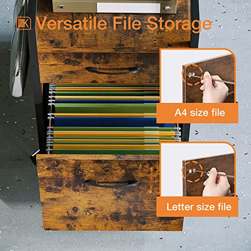 Odk 2 Drawer File Cabinet, Mobile Cabinets With Lock, Vertical Filing Cabinet Fits A4 Or Letter Size, Rolling Printer Stand With Shelf For Home Office, Vintage #TOP4
