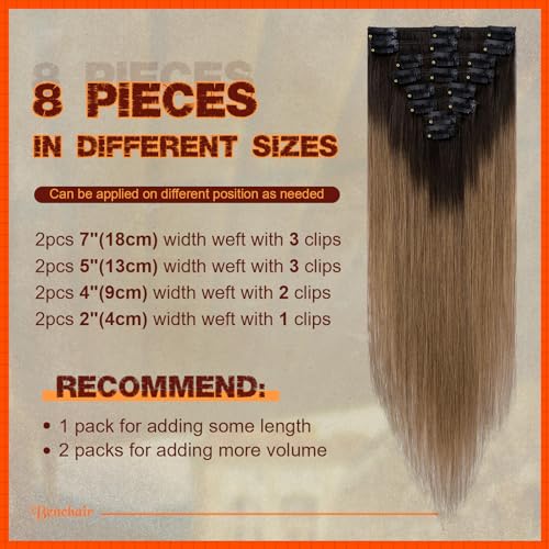 Image of Benehair Human Hair Clip in Extensions Ombre Dark Brown to Light Brown Hair Extensions for Women Long Straight Remy Natural Full Head 8pcs 10inch No Tape No Glue Clip ins #2T6