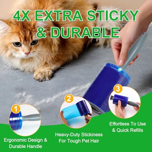 Lint Roller for Pet Hair 500 Sheets Extra Sticky Pet Hair Remover for Clothes Furniture Carpet Cleaner Cars Dogs Travel-Friendly Grip Handle Blue - Image 4