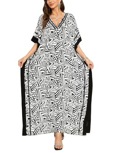 Image of KECVOT Kaftan Dresses for Women V-Neck Print Swimsuit Cover Up Plus Size Beach Caftan Lounge Dress