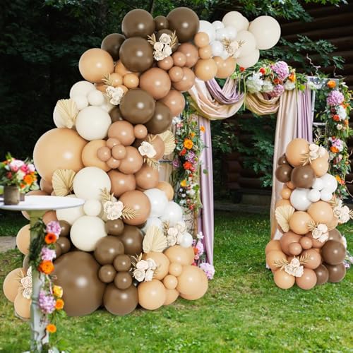 Image of Toys Treasure Birthday Decoration Kit 104 Pcs - Brown Dusty White Metallic Balloons with Happy Birthday Banner Party Supplies