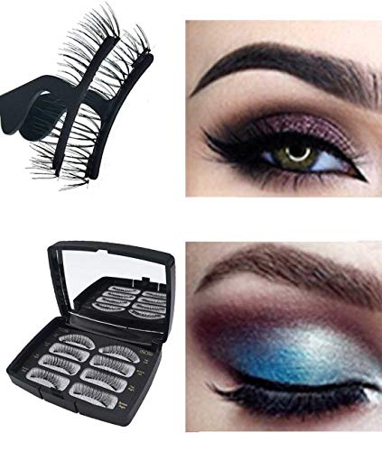 Mochila Magnetic Eyelashes False Eyelashes Fake Eyelashes Full Eye with 3 Magnets Eyelash Kit with Mirror Natural Look No Glue Reusable Eyelashes Extensions 8 PCS (Magnetic Eyelashes)
