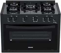 Fogao de Embutir 5 Bocas Venax Picasso Line Preto Fosco Gas Glp