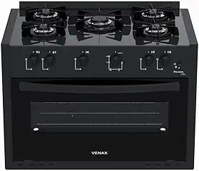 Fogao de Embutir 5 Bocas Venax Picasso Line Preto Fosco Gas Glp