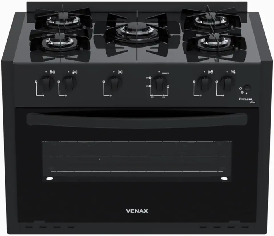 Fogao de Embutir 5 Bocas Venax Picasso Line Preto Fosco Gas Glp