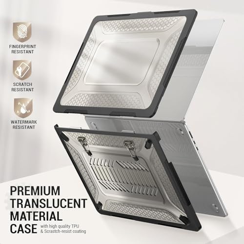Image of TechTrendz Compatible with MacBook Air 13.6 inch Case 2025 2024 2022 M4 A3240 M3 A3113 M2 A2681 Cover, Honeycomb Design Shockproof Heavy Duty Protective Hard Shell Case Cover with Kickstand- Black