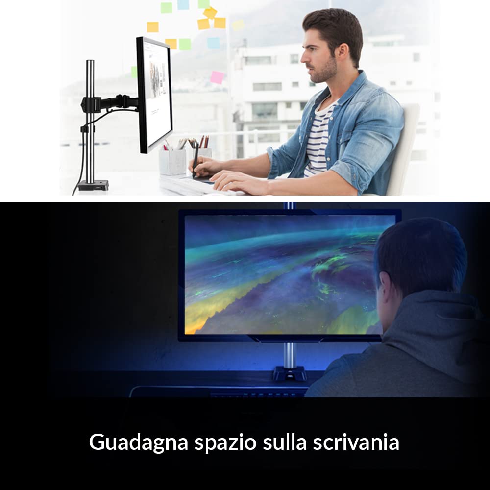 ARCTIC Z1 (Gen 3) – Braccio Monitor per Scrivania, Inclinabile e Ruotabile per Schermi e Televisori da 13″ a 43″/49'' Ultrawide, fino a 15 Kg, Hub 3.0 Usb a 4 Porte con Alimentatore – Nero