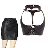 YILUQIFLY Women Leather Skirt Exposed Butt Skirt Patent Leather Butt Lifter Short Buttocks Sexy Lingerie Clubwear Party (M)