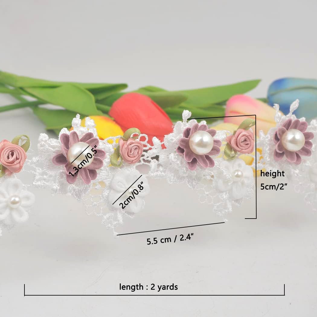 2 Yard Vintage Pearl Flower Ribbon Scallop Edge Trim Sewing Lace Trim Handmade DIY Sewing Supplies for Dress Embellishment (Pearl lace)