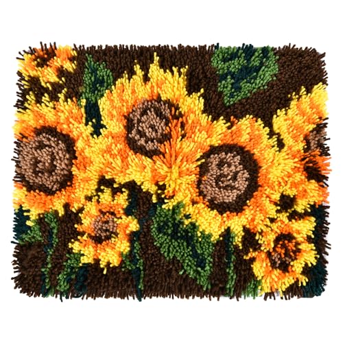 Image of Gift2u Sunflower Latch Hook Rug Kit for Adults, DIY Handmade Tapestry Kit Crochet Yarn Kit, 20x16 Inch
