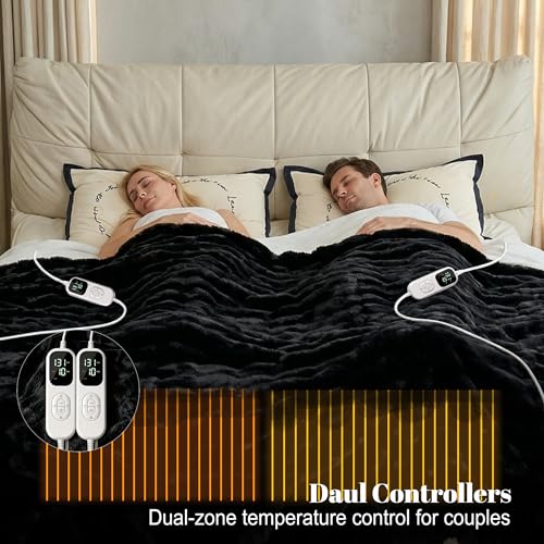 Image of IUUI Electric Heated Blanket King 90''x100'',Luxury Faux Rabbit Fur Heating Throw Blankets,Fast Heating with 1 /2 /4 /6 /8 /10 Hours,Overheat Protection, Quick Heating, Memory Function, Gift-Ready Design