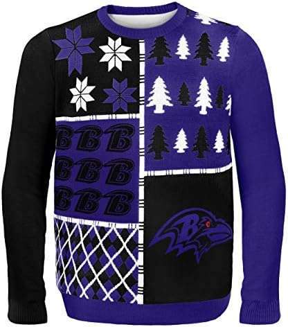 FOCO NFL Baltimore Ravens BUSY BLOCK Ugly Sweater, Large