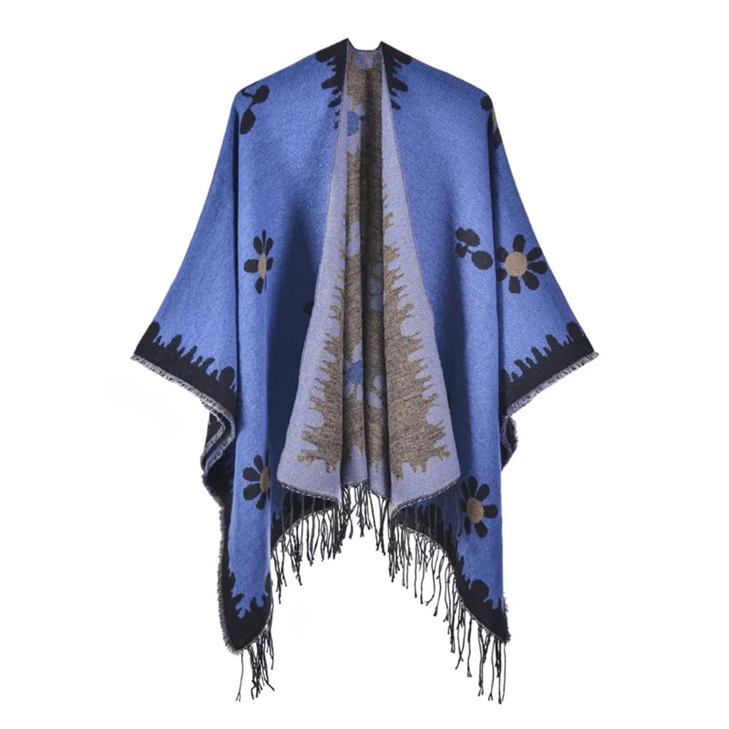 Dninmim Automne Hiver Jacquard Avec Pompon Pull Châle Cardigan Femmes Chaud Tricot Capes Manteau