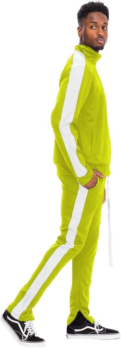Weiv Gear Men’s Track Pants – Casual Two Stripe Cargo Pocket Track Pant and Jacket Set Ankle Zipper Joggers Suit