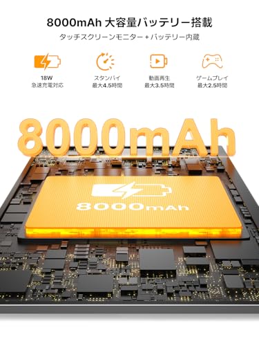 【新登場タッチペン付き&バッテリー内蔵 】タッチパネル モバイルモニター 15.6インチ 8000mAh 1920*1080 FHD モバイルディスプレイ 180°自立スタンド ポータブルモニター IPS液晶パネル 非光沢画面 薄型 軽量 USB Type-C ミニHDMI Windows/MAC/iPhone/スマホなど対応 在宅勤務 リモートワーク
