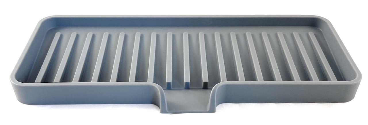 Happitasa Silicone Soap Dish Tray and Sponge Holder with Drain Chute | Bathroom and Kitchen Sink Organizer Caddy (Grey, 9"x3.5", 5.6 Ounces)