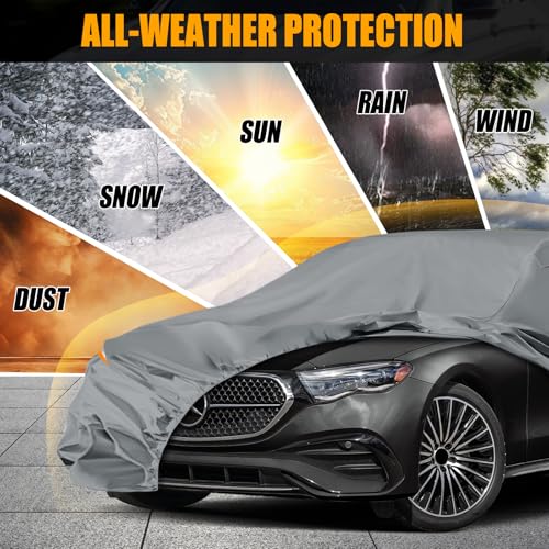 Image of Waterproof Premium Car Covers Replace for 2006-2025 Mercedes Benz E-Class E250 E300 E350, 10 Layers Heavy Duty All Weather Car Cover with Zipper Door, Windproof Bands for Snow Rain Dust Protection