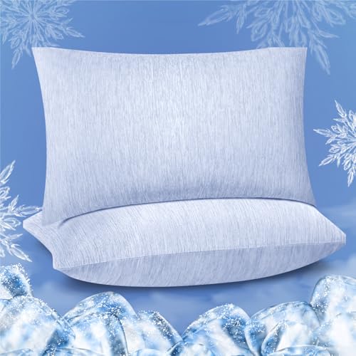 Image of Fittia Ultra Cooling Pillow Cases for Hot Sleepers, Standard Size Cooling Pillowcases for Sleeping 2 Pack, Double-Sided Q-Max 0.45 Cooling Fiber Pillow Cover with Hidden Zipper, Blue