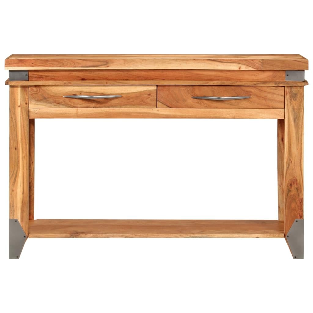 Mesa consola clásica de madera maciza de acacia con 2 cajones y tablero robusto para un almacenamiento elegante y una presentación elegante en el salón