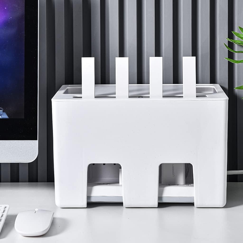 Double-layer Wireless Wifi Router Storage Box Desktop Socket Wire Box Set Top Rack Hidden, White