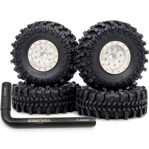 Roues décalées réglables 1.0 en laiton et pneus RC 61mm blancs HobbySoul pour Mud Crawler