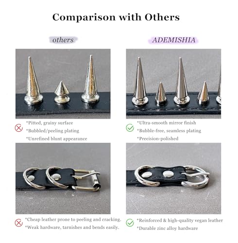 Punk Gothic Spiked Choker Necklace for Women, Adjustable Black Leather Collar for Women, Edgy Rock Jewelry for Halloween, Concerts3