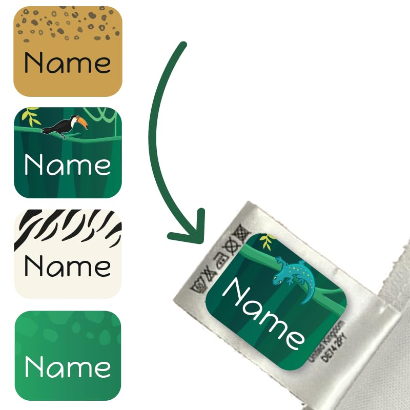 Jungle Washable Stick on Clothing Name Labels - No-Iron Stickers for School Children, Care Homes, Nursery (128)