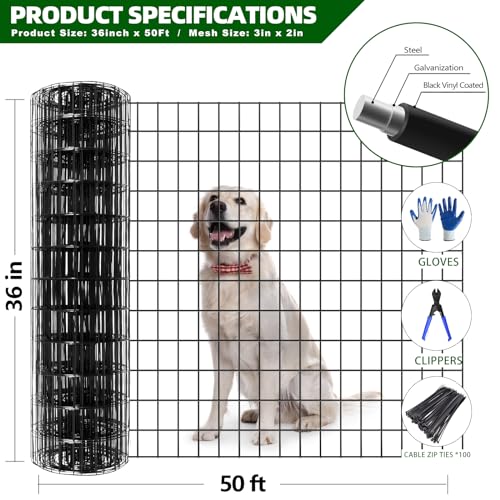 GILPWA Welded Wire Fence, 50ft(L) x 36inch(H) PVC Coated Wire Fencing for Dog, 2 Inch x 3 Inch 16GA Fencing for Chicken, Anti-Rust Roll Metal Wire Mesh Fence for Yard Vegetable, Black by GILPWA - Used condition - Image 3