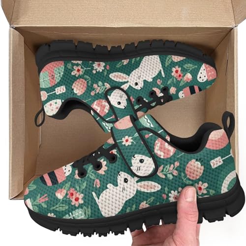 Kids Shoes Little Kid Boys Girls Athletic Running Sports Strap Sneakers for Little Kid/Big Kid Easter Rabbit Eggs Pattern（Black Sole）2